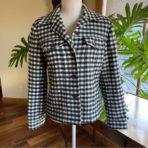 Talbots Wool Blend Black & White Buffalo Plaid Check Button Front Jacket size 6